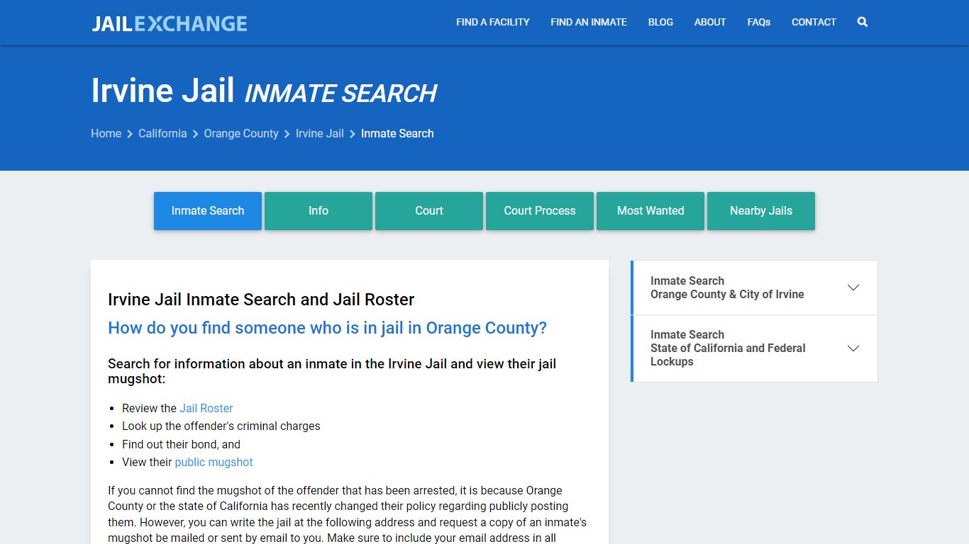 Inmate Search: Roster & Mugshots - Irvine Jail, CA - Jail Exchange